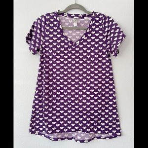 XS Lularoe Purple Christy w/ White Hearts